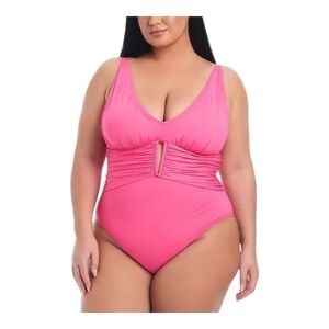 Bleu by Rod Beattie Plus Size Ruched‎ One-Piece Pink Swimsuit 16W, 18W, 20W, 22W